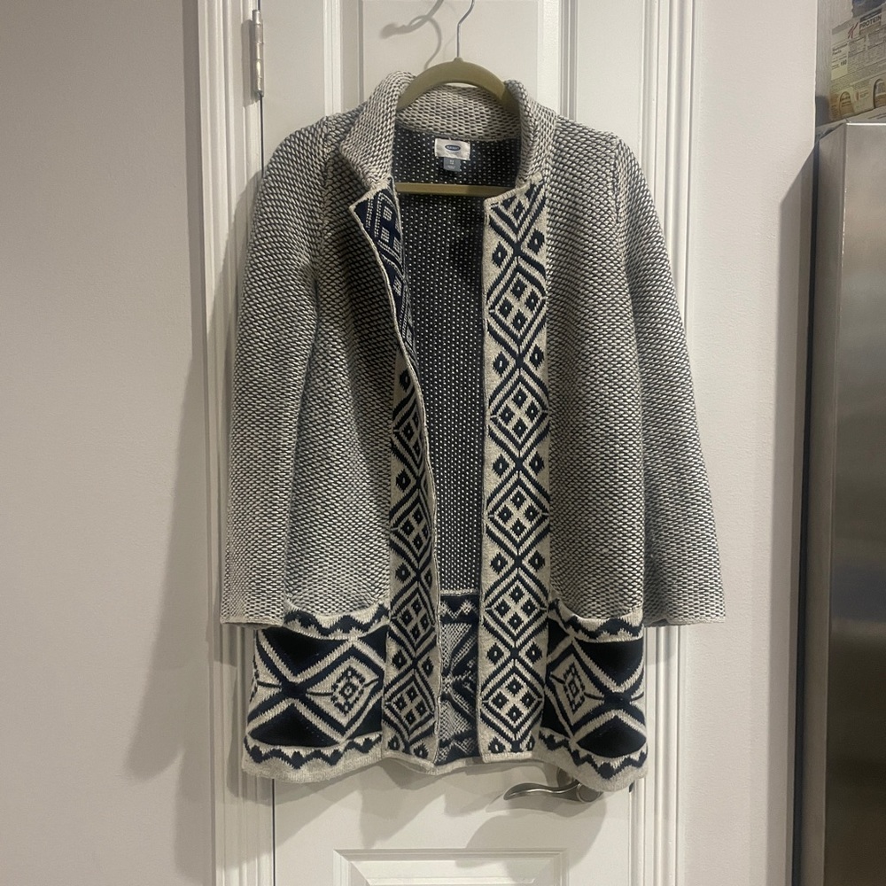Old Navy long cardigan sweater knit XS x-small black and white